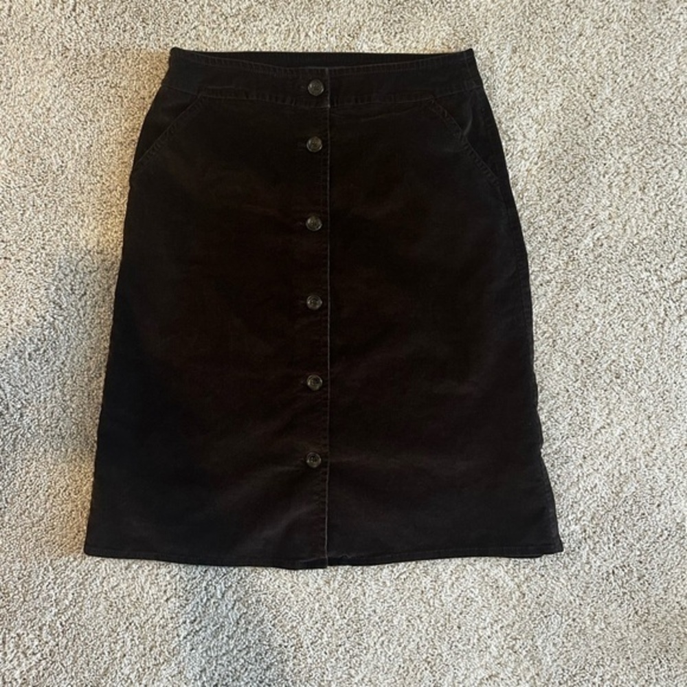 Lands' End Corduroy Dark Brown Midi Skirt